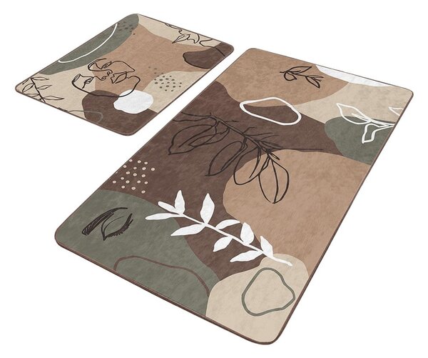 Set di tappetini per il bagno in velluto marroni 2 pz 60x100 cm Abstract Faces – Mila Home