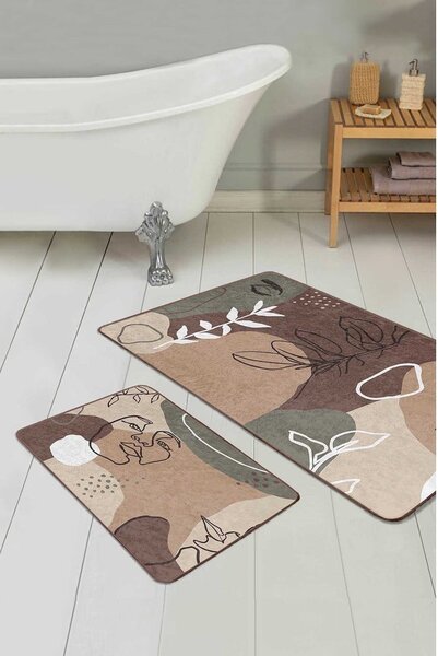 Set di tappetini per il bagno in velluto marroni 2 pz 60x100 cm Abstract Faces – Mila Home