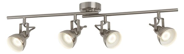 Plafoniera Contemporanea Focus Spotlight Acciaio Argento Bianco 4 Luci Gu10