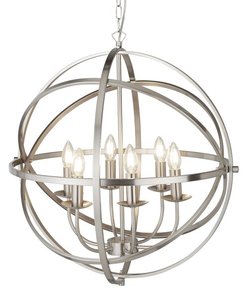 Lampadario Industrial-Nordico Orbita Ferro Argento 6 Luci E14