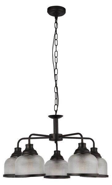 Lampadario Contemporaneo Highworth Acciaio Nero Vetro Trasparente 5 Luci E27