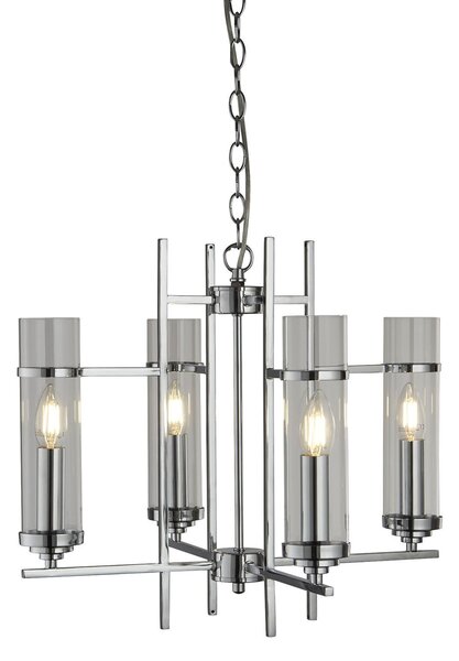 Lampadario Contemporaneo Milo Acciaio Cromo Vetro 4 Luci E14