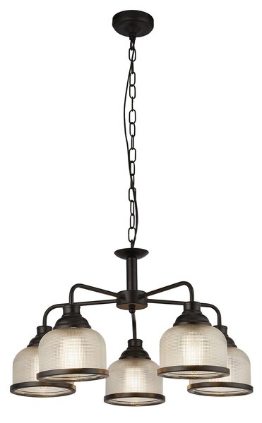 Lampadario Contemporaneo Highworth Acciaio Nero Vetro Trasparente 5 Luci E27