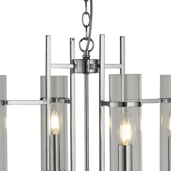 Lampadario Contemporaneo Milo Acciaio Cromo Vetro 4 Luci E14