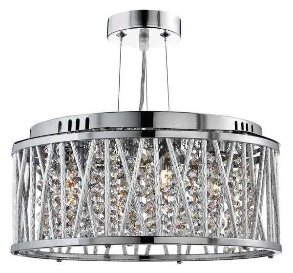 Lampadario Contemporaneo Elisa Acciaio Cromo Vetro 3 Luci G9