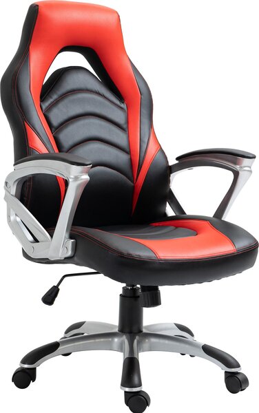 Sedia da ufficio gaming CLP modello Foxton, rivestita in ecopelle, regolabile in altezza e girevole | Colore: nero/rosso
