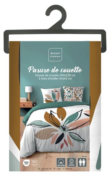 Set copripiumino e federa bianco in cotone per letto matrimoniale ed esteso 240x220 cm Octavia – douceur d'intérieur