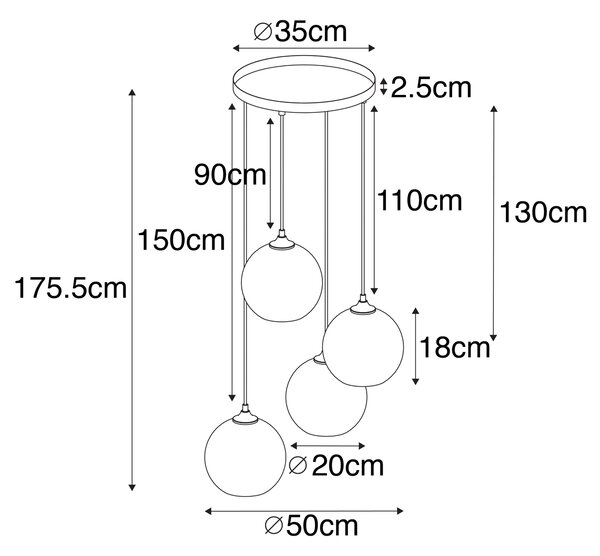 Lampada a sospensione intelligente nera con vetro fumé incl. 4 Wifi A60 - Wallace