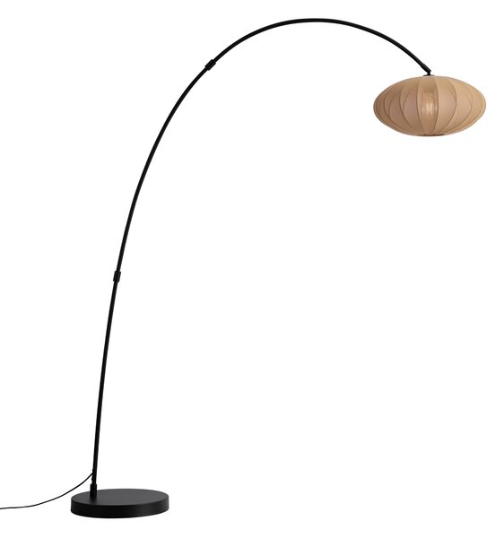 Lampada da terra ad arco Japandi nera con paralume marrone - Bida