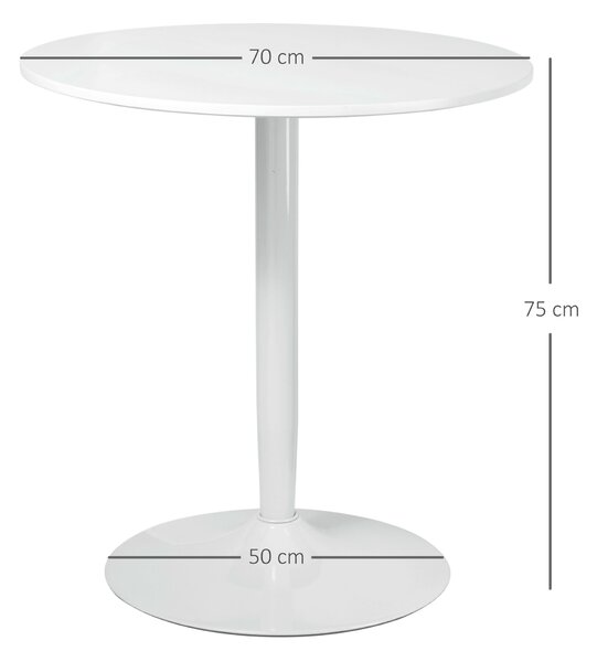 HOMCOM Tavolo Rotondo Moderno per 2 Persone in MDF e Acciaio , Ø70x75cm, Bianco|Aosom