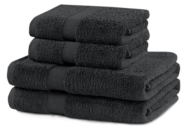 Set di asciugamani per viso e corpo tipo terry grigio scuro in cotone 4 pz Marina – Restilo