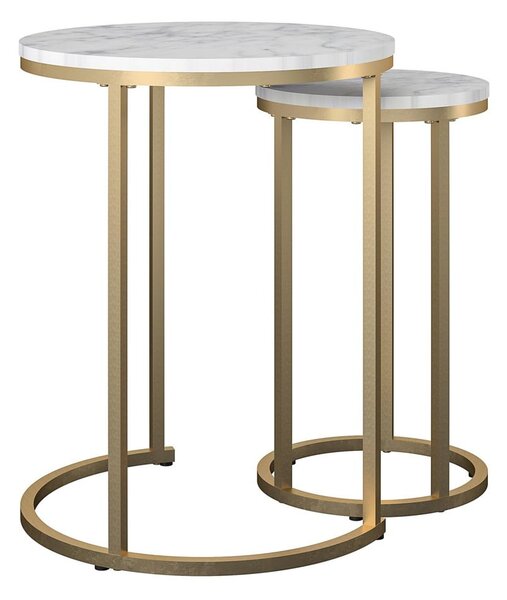 Set di tavolini da salotto rotondi bianchi/dorati con piano effetto marmo 2 pz ø 45 cm Amelia – Støraa