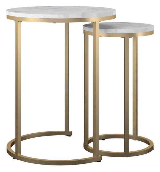 Set di tavolini da salotto rotondi bianchi/dorati con piano effetto marmo 2 pz ø 45 cm Amelia – Støraa