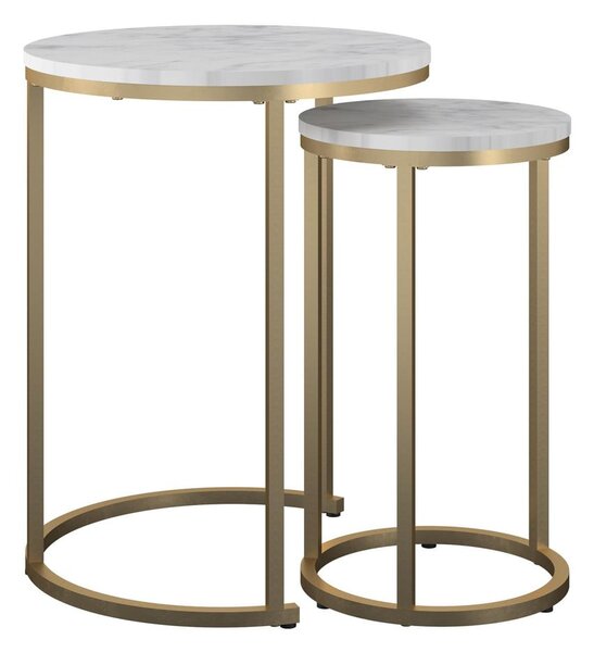 Set di tavolini da salotto rotondi bianchi/dorati con piano effetto marmo 2 pz ø 45 cm Amelia – Støraa