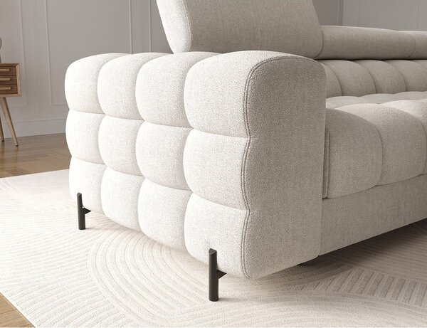 Divano angolare color crema allungabile/con contenitore (con penisola a destra/con chaise lounge) con rivestimento in bouclé Felro – ELTAP