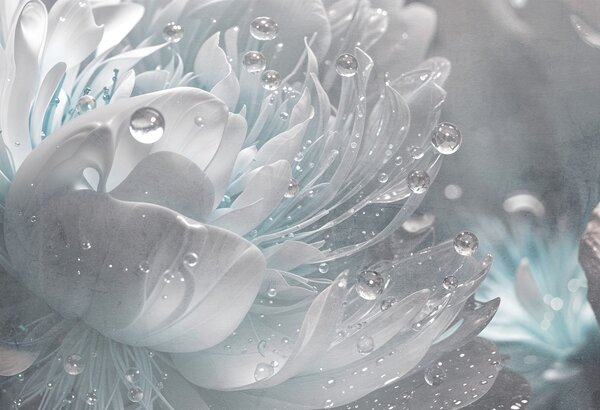 Carta da parati Primo piano di un fiore di peonia blu con gocce d'acqua sui suoi petali delicati, che, Carta da parati Floreale, w08402v1 : Uwalls.it