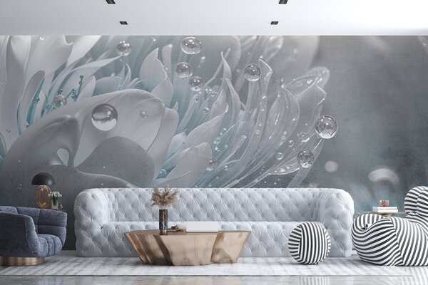 Carta da parati Primo piano di un fiore di peonia blu con gocce d'acqua sui suoi petali delicati, che, Carta da parati Floreale, w08402v1 : Uwalls.it
