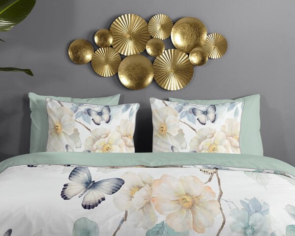 Set copripiumino e federa bianco/verde in raso di cotone per letto singolo ed esteso 140x220 cm Adiwanya – Descanso
