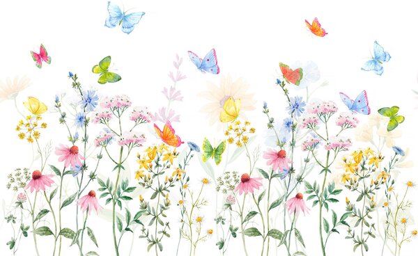 Carta da parati Fiori e piante colorate e farfalle, Carta da parati Floreale, Carta da parati Fiori grandi, w02238 : Uwalls.it
