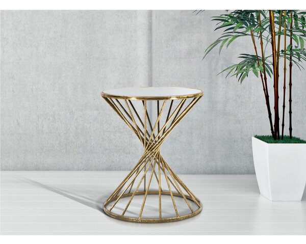 Tavolinetto rotondo in metallo e vetro Dorato , HYPNOS , dimensioni � 42x50 cm piano in vetro incorniciato in un metallo dorato