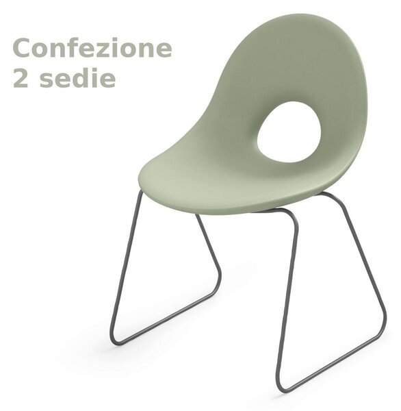 Sedia di design con Slitta SET 2 Pezzi ispirata alle linee ANNI 50 CANDY in Polietilene Struttura in metallo dimensioni 58,5x57x79 cm