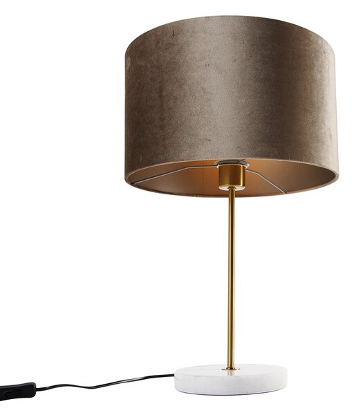 Lampada da tavolo ottone con paralume in velluto tortora 35 cm - Kaso