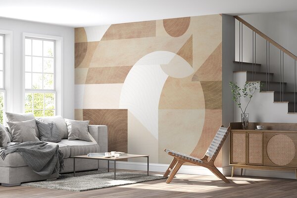 Carta da parati Geometria moderna con forme astratte, dettagli strutturati nei toni del beige e del marrone, Modello di murales, w02140 : Uwalls.it