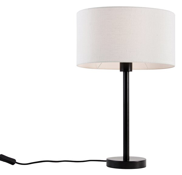 Lampada da tavolo nera con paralume ovale in lino bianco 35 cm - Simplo