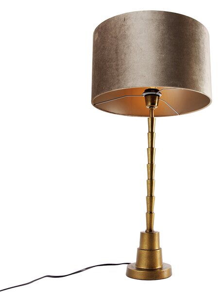 Lampada da tavolo bronzo con paralume in velluto color talpa 35 cm - Pisos