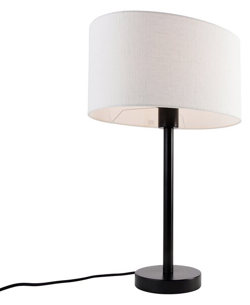 Lampada da tavolo nera con paralume ovale in lino bianco 35 cm - Simplo
