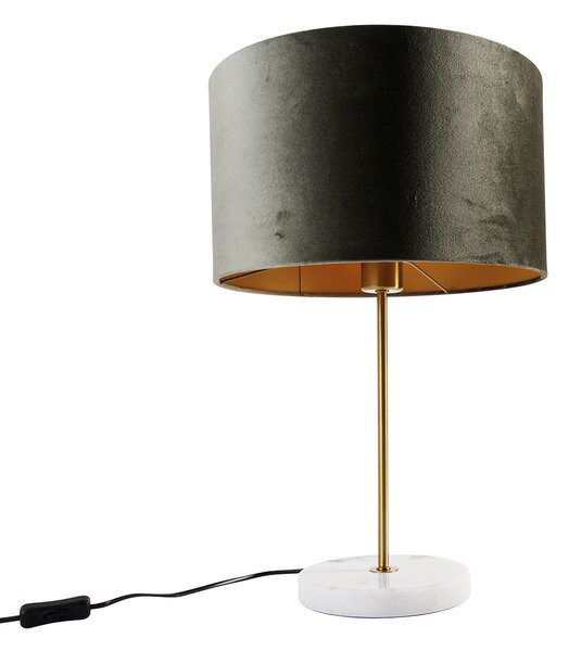 Lampada da tavolo ottone con paralume in velluto verde 35cm - Kaso