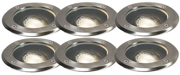 Set di 6 faretti da terra moderni in acciaio inox IP65 orientabili - Delux