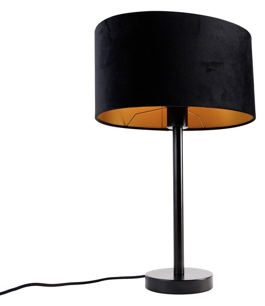 Lampada da Tavolo Nera con Paralume Ovale in Velluto Nero 35cm - Simplo