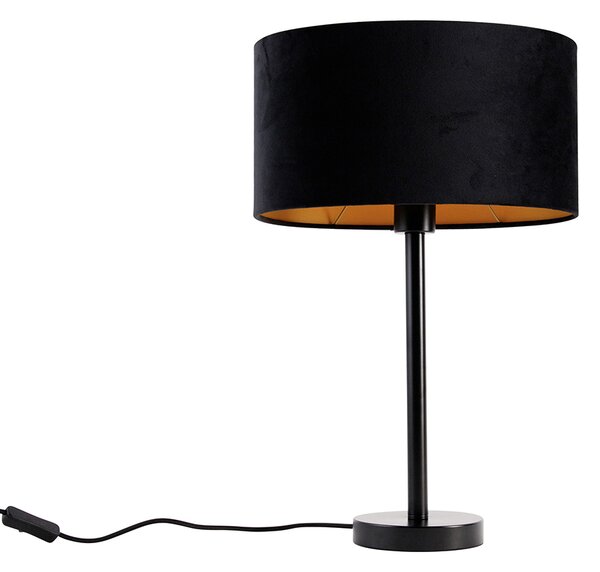 Lampada da Tavolo Nera con Paralume Ovale in Velluto Nero 35cm - Simplo
