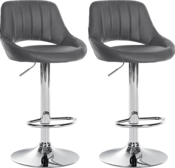 Set con 2 sgabelli da bar regolabili - sedute in Pelle finta - girevoli a 360° | Colore: grigio | Materiale base: metallo cromato