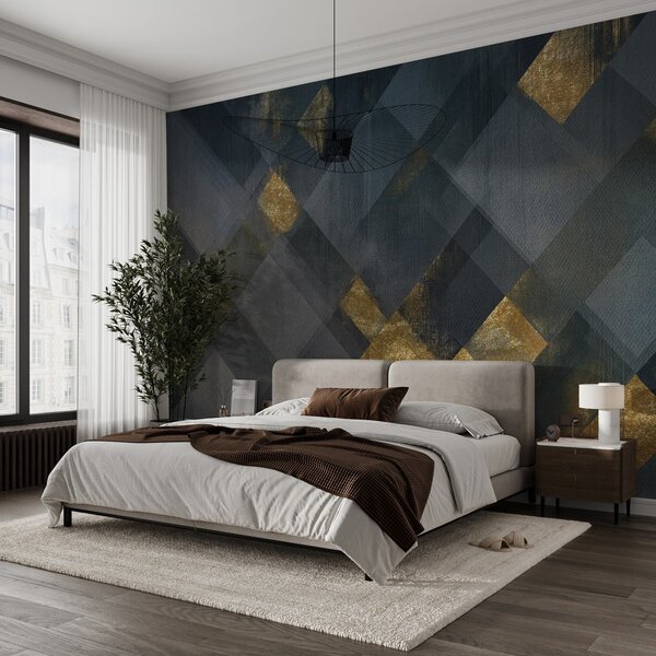 Carta da parati geometria moderna in uno stile lussuoso con una sfumatura blu, Carta da parati in Bianco e Nero, w02340 : Uwalls.it