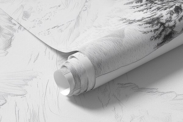 Carta da parati Montagne innevate, disegno a matita, minimalismo, foresta, natura, Carta da parati Natura, w02351 : Uwalls.it