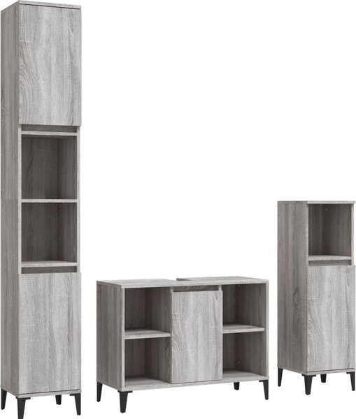 Set Mobili da Bagno 3 pz Grigio Sonoma in Legno Multistrato