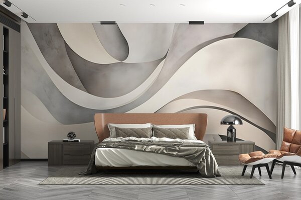 Carta da parati Forme e forme curve bianche, beige e grigie, che creano una stampa astratta, testuale e, Carta da parati Design, w08439 : Uwalls.it