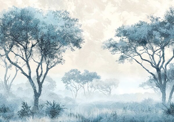 Carta da parati Un paesaggio nebbioso e sereno con alberi in primo piano e una nebbia soffice nei toni, Carta da parati Natura, w08442 : Uwalls.it