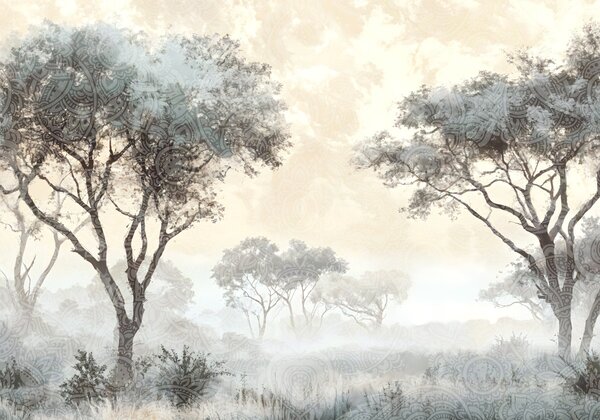 Carta da parati Un paesaggio nebbioso e sereno con alberi in primo piano e una nebbia soffice nei toni, Carta da parati Natura, w08442v1 : Uwalls.it
