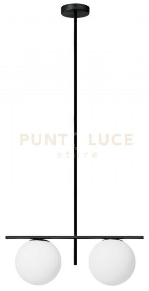 Jugen black sospensione a 2 luci vetro bianco montatura nera attacc
