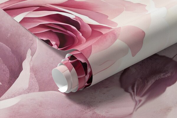 Carta da parati Delicate rose e foglie rosa pastello con sfondo morbido e sfocato, Carta da parati Floreale, Carta da parati Rose, w08459 : Uwalls.it