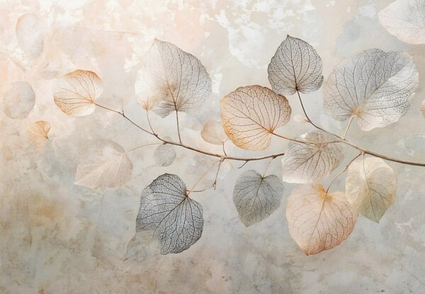 Carta da parati Foglie delicate con venature intricate e colori tenui su uno sfondo chiaro, Carta da parati Acquerello, w08469 : Uwalls.it