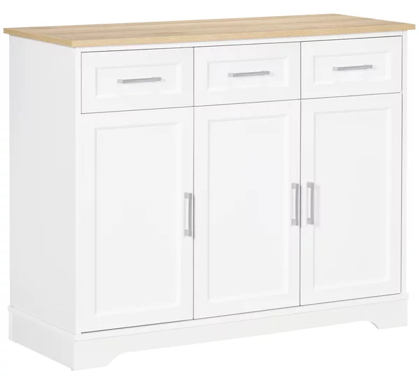 HOMCOM Credenza Moderna a 3 Cassetti e 3 Ante in MDF e Truciolato con Ripiano Regolabile, 101x39x82 cm, Bianco|Aosom