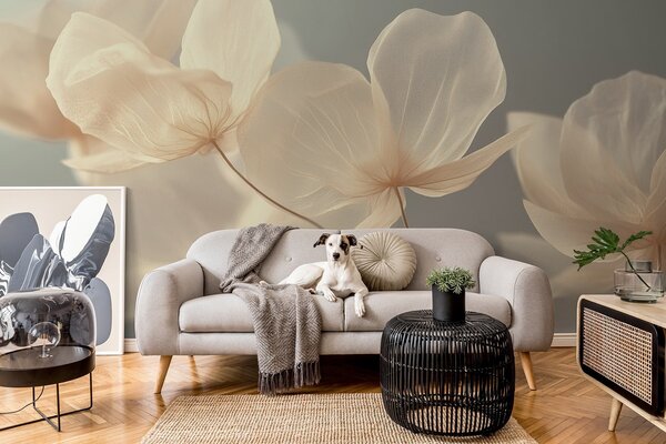Carta da parati Petali di loto, una composizione delicata con sfondo grigio, Carta da parati Floreale, w08500v2 : Uwalls.it