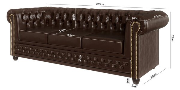 Divano letto marrone scuro in similpelle 203 cm York - Ropez