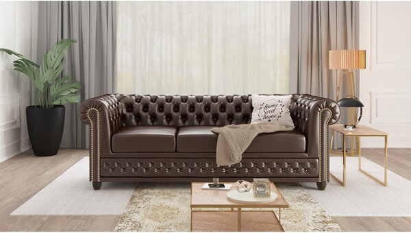 Divano letto marrone scuro in similpelle 203 cm York - Ropez