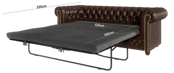 Divano letto marrone scuro in similpelle 203 cm York - Ropez