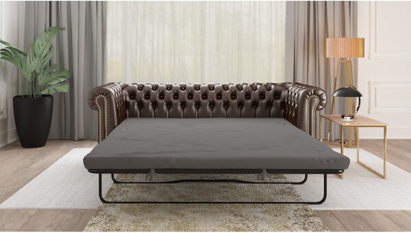 Divano letto marrone scuro in similpelle 203 cm York - Ropez